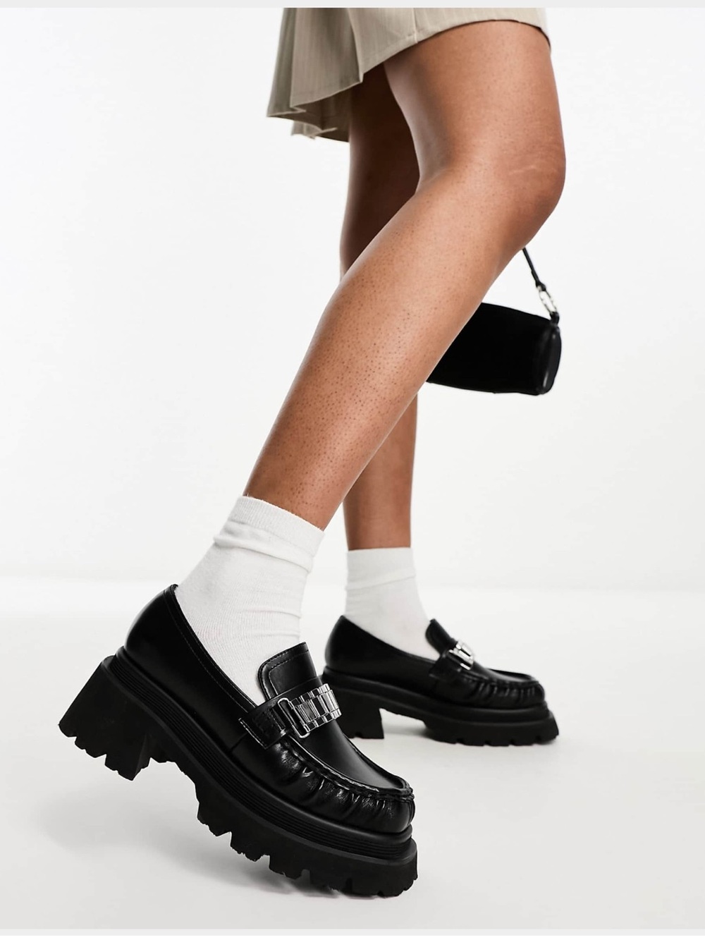 ASOS DESIGN Meta chunky loafer with apron trim in black